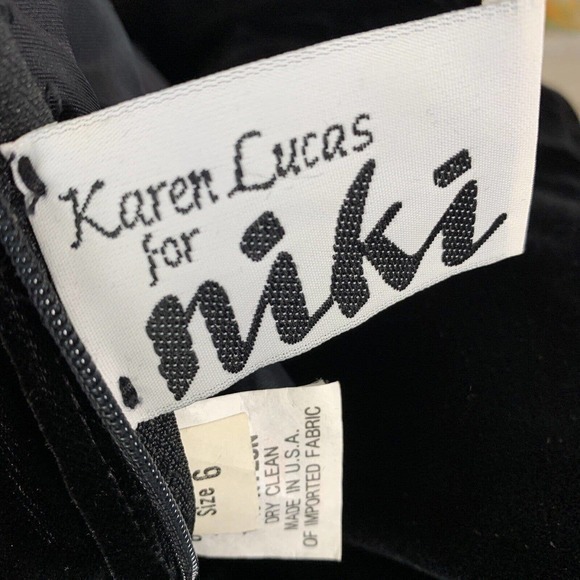 Vintage Black Velvet Dress Karen Lucas for Niki Sweetheart Neck Sz‎ 6 Sheer - Picture 4 of 11